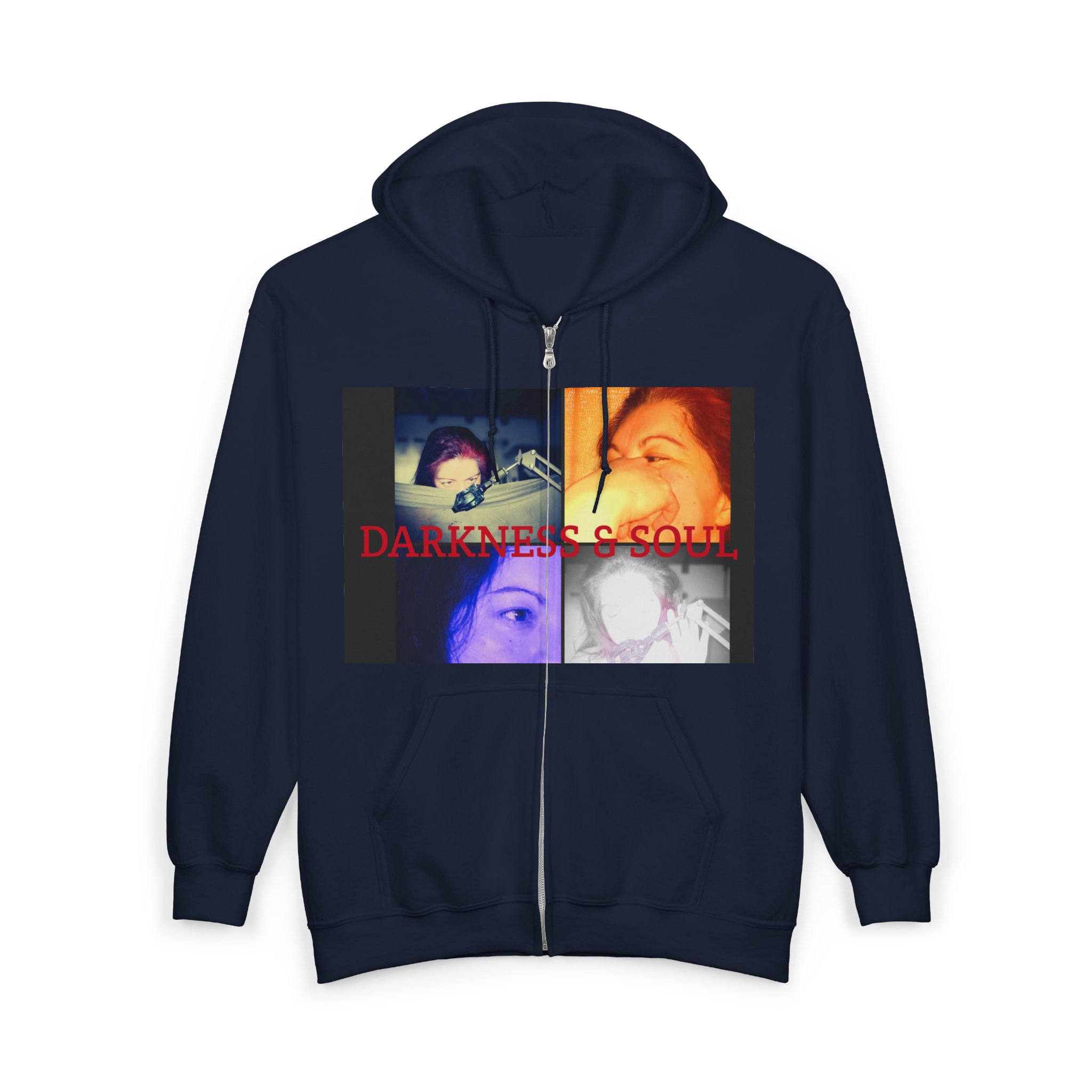 Darkness & Soul Photo Collage Zip Hoodie — Moody Indie Goth Graphic Sweatshirt - Imagen 15