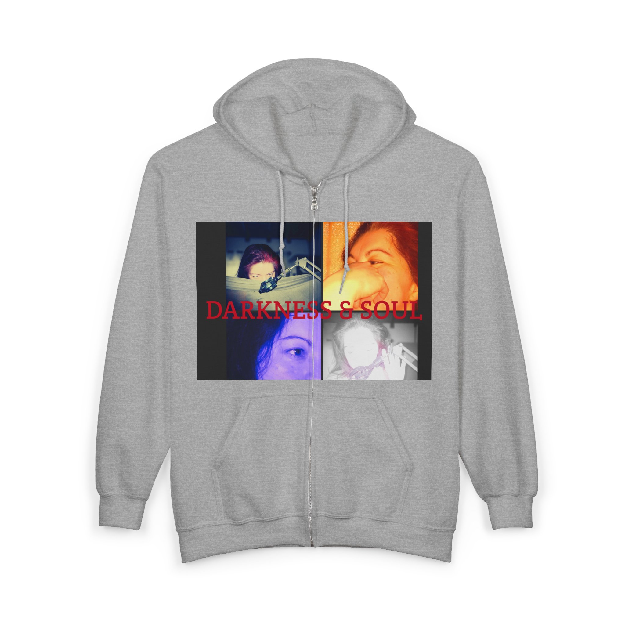 Darkness & Soul Photo Collage Zip Hoodie — Moody Indie Goth Graphic Sweatshirt - Imagen 7