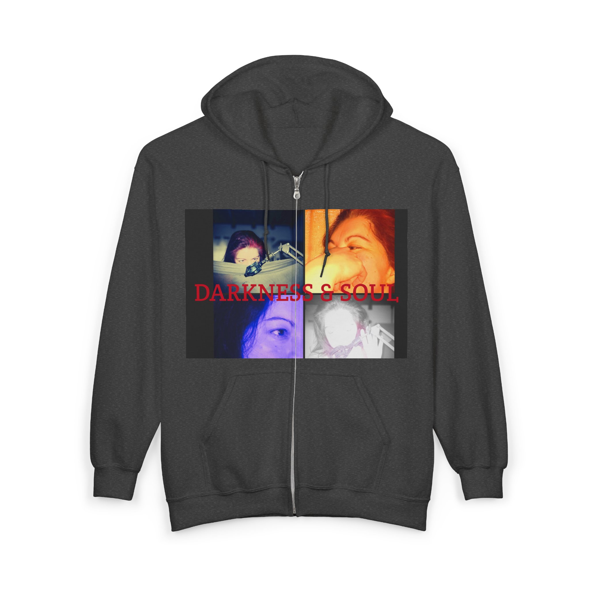 Darkness & Soul Photo Collage Zip Hoodie — Moody Indie Goth Graphic Sweatshirt - Imagen 11