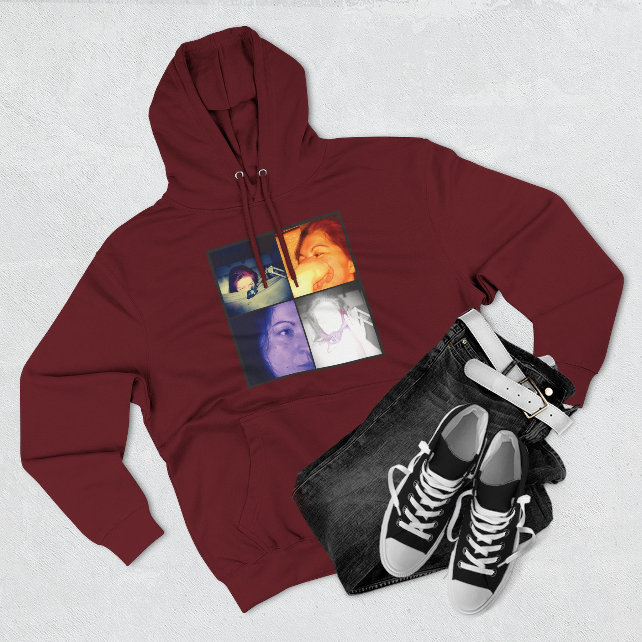 Three-Panel Hoodie — Retro Photo Collage & "Darkness & Soul" Tracklist Fleece Hoodie - Imagen 31