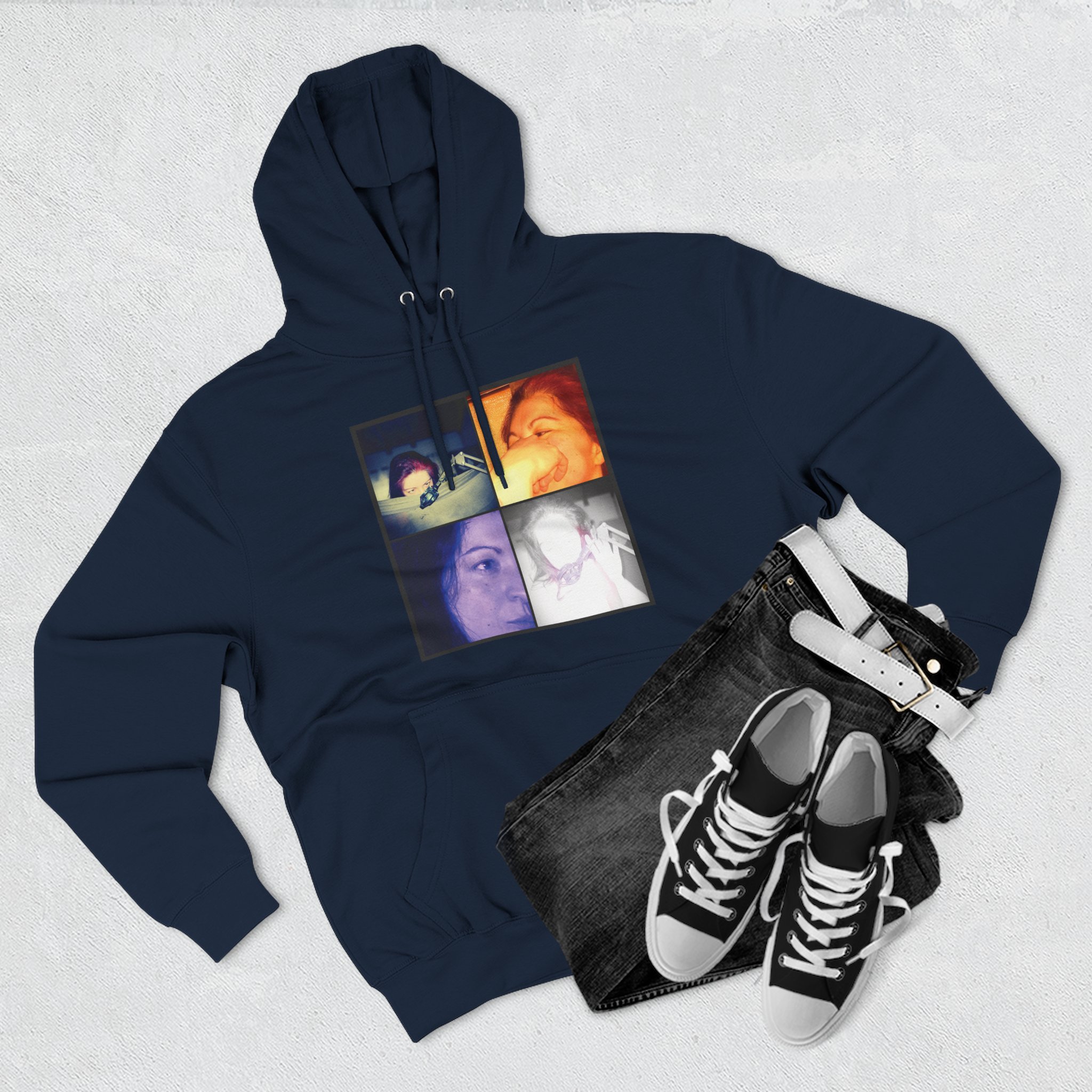 Three-Panel Hoodie — Retro Photo Collage & "Darkness & Soul" Tracklist Fleece Hoodie - Imagen 19