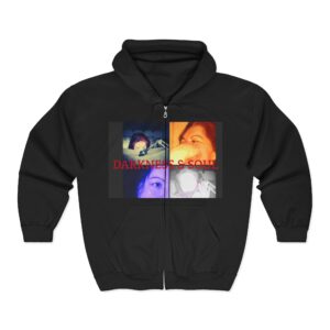 Darkness & Soul Photo Collage Zip Hoodie — Moody Indie Goth Graphic Sweatshirt