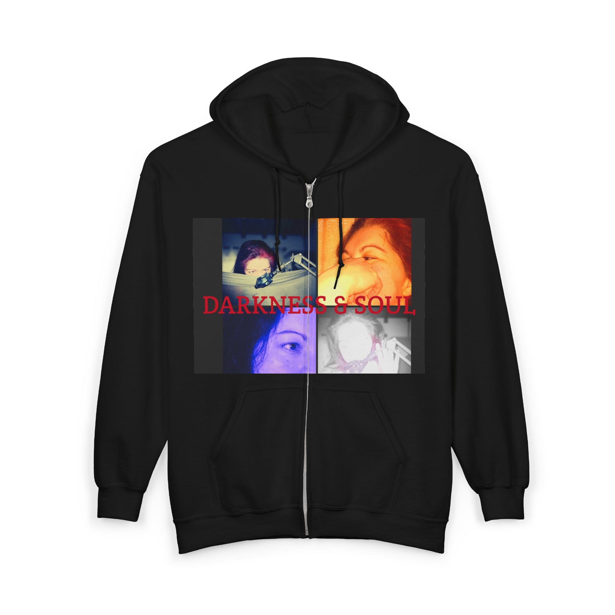 Darkness & Soul Photo Collage Zip Hoodie — Moody Indie Goth Graphic Sweatshirt - Imagen 3