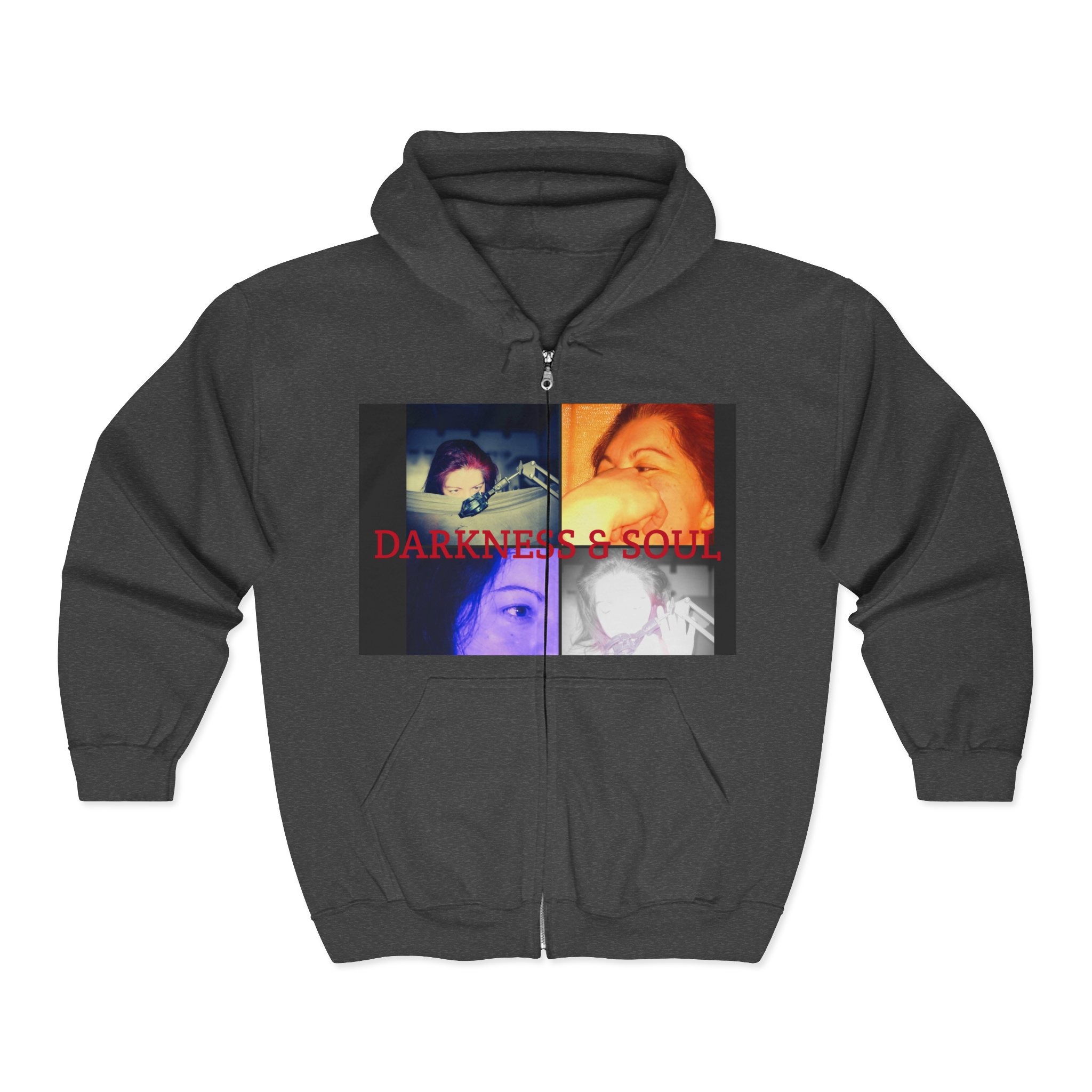 Darkness & Soul Photo Collage Zip Hoodie — Moody Indie Goth Graphic Sweatshirt - Imagen 9