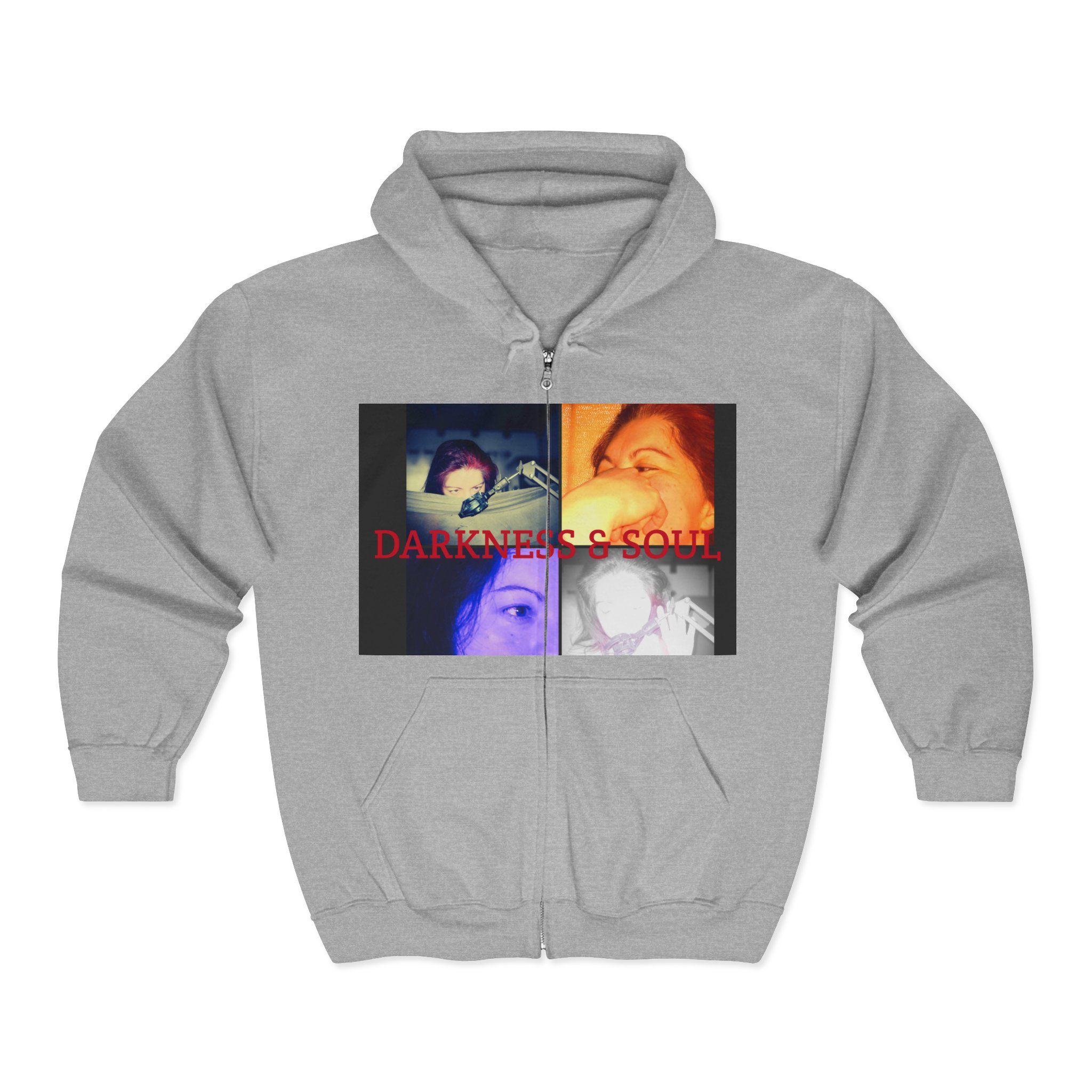 Darkness & Soul Photo Collage Zip Hoodie — Moody Indie Goth Graphic Sweatshirt - Imagen 5