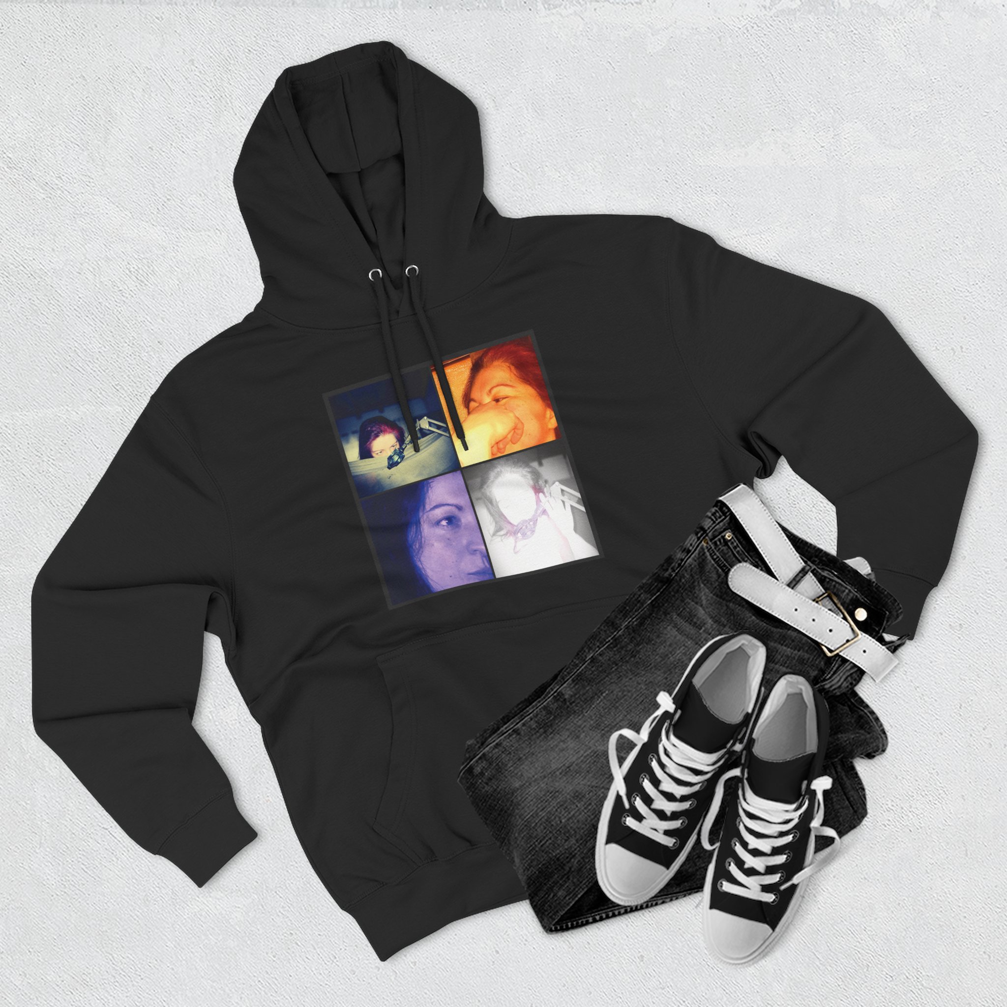 Three-Panel Hoodie — Retro Photo Collage & "Darkness & Soul" Tracklist Fleece Hoodie - Imagen 3