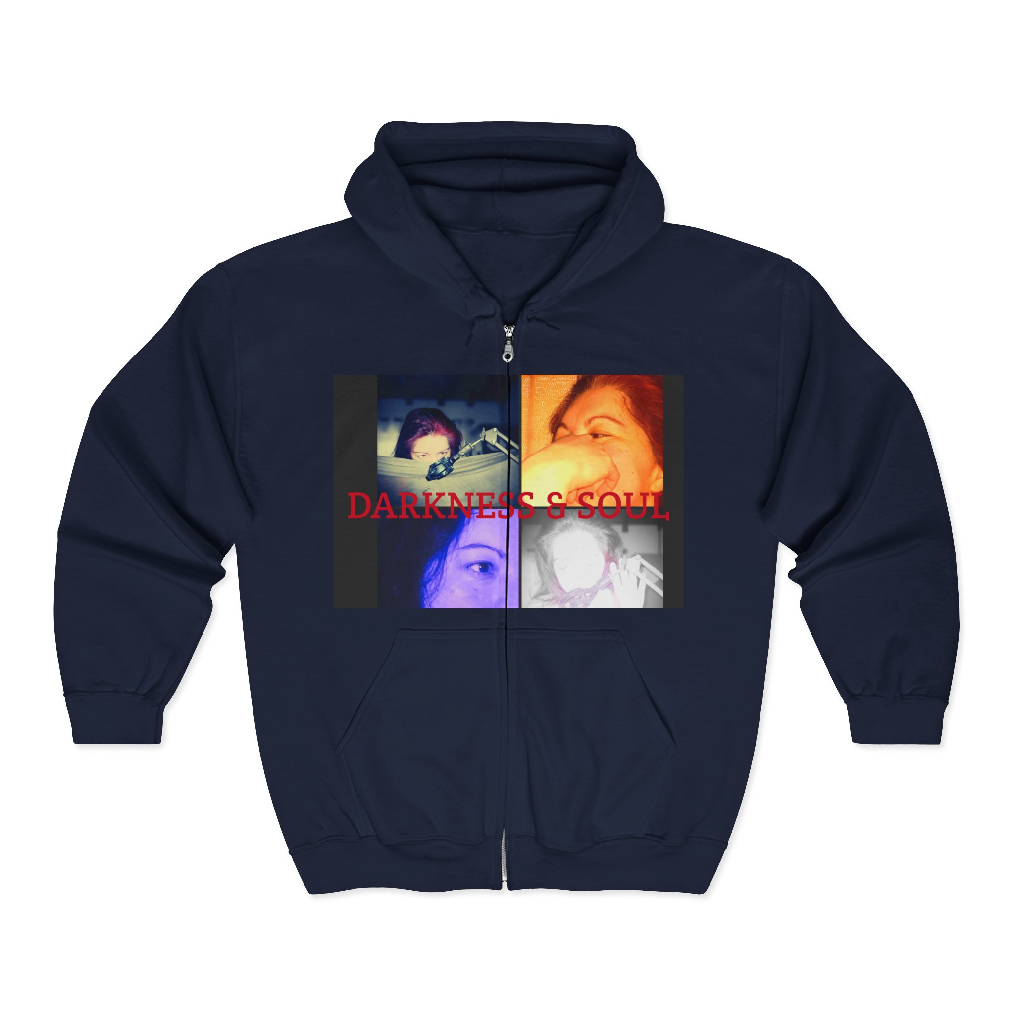 Darkness & Soul Photo Collage Zip Hoodie — Moody Indie Goth Graphic Sweatshirt - Imagen 13